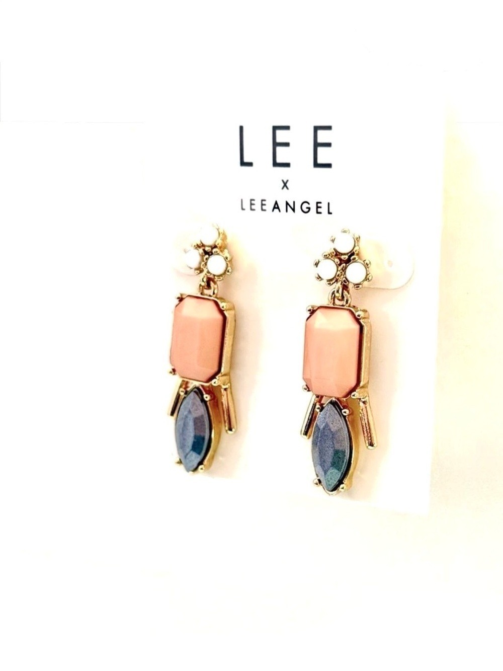 Lee Angel Neiman Marcus Pink & Gray Gold Contemporary Drop Earrings NWT